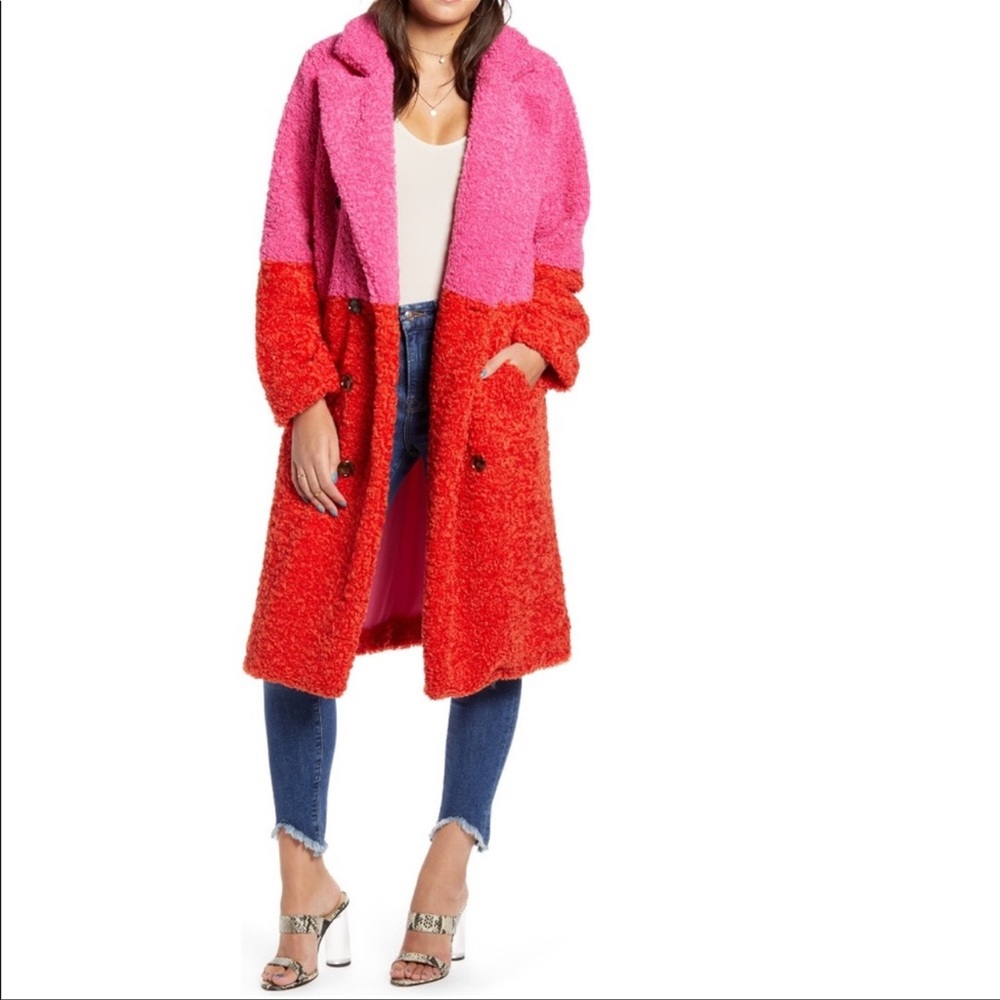 blanknyc colorblock teddy coat size small